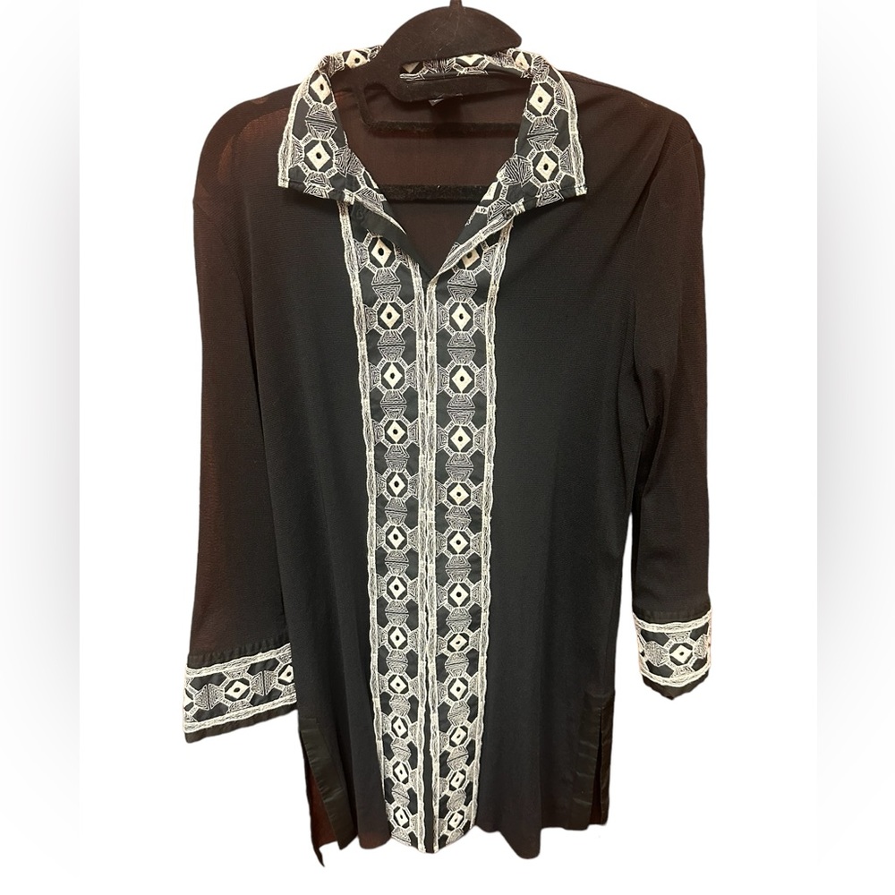 Vivienne Tam Sheer Black Blouse with Embroidery size 2
